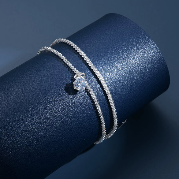 Wholesale Simple Sparkling Love Zircon Heart Pendant Bracelet Set In Alloy With Electroplating For Women