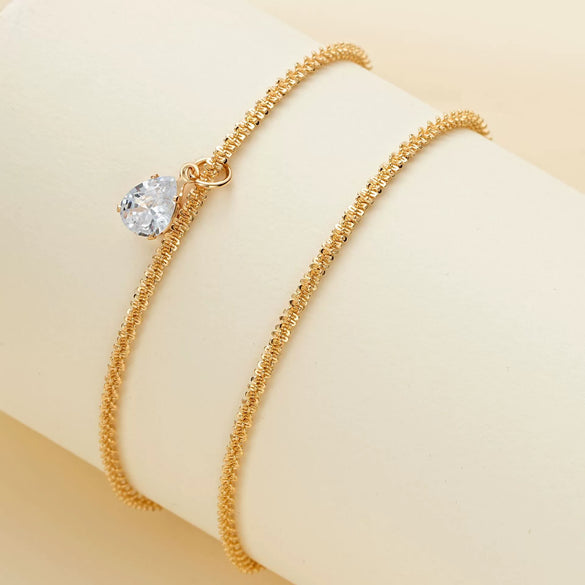Wholesale Simple Sparkling Love Zircon Heart Pendant Bracelet Set In Alloy With Electroplating For Women
