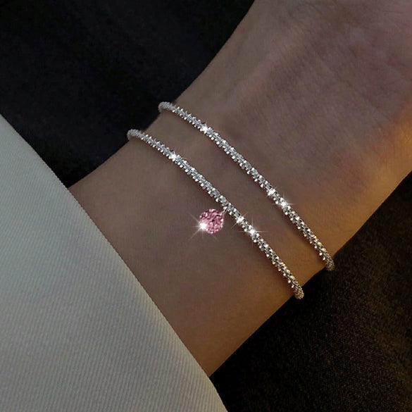 Wholesale Simple Sparkling Love Zircon Heart Pendant Bracelet Set In Alloy With Electroplating For Women
