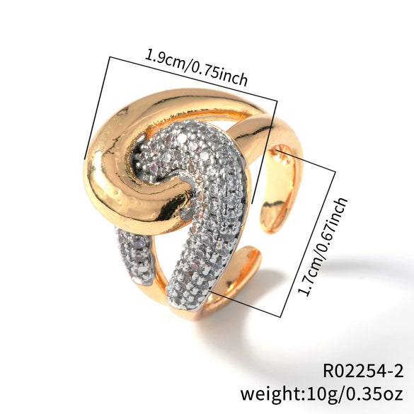 Wholesale Simple Specialshaped Multiple Open Rings Copper Inlaid With Zircon Fashion Style For Women