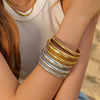 Wholesale Simple Stainless Steel And Titanium Steel Multi Layer Exaggerated Women's Bracelet With 18K Gold Plated Electroplating And Geometric Style