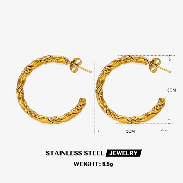 Wholesale Simple Stainless Steel Cshaped Goldplated Electroplated Women's Twist Earrings