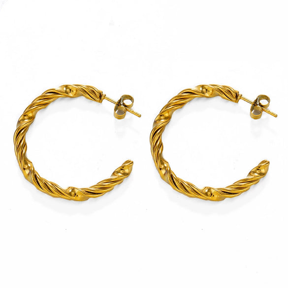 Wholesale Simple Stainless Steel Cshaped Goldplated Electroplated Women's Twist Earrings