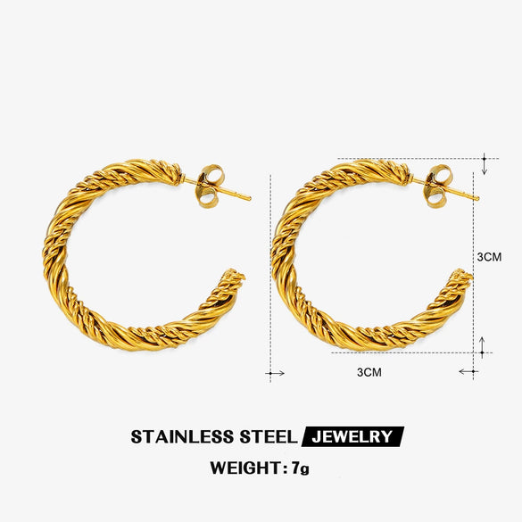 Wholesale Simple Stainless Steel Cshaped Goldplated Electroplated Women's Twist Earrings