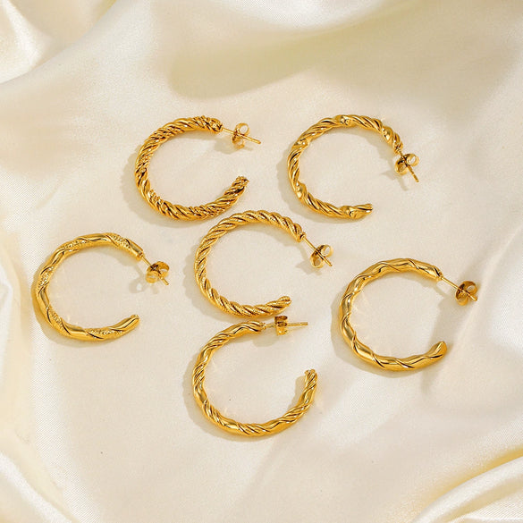 Wholesale Simple Stainless Steel Cshaped Goldplated Electroplated Women's Twist Earrings