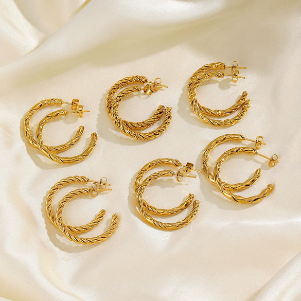Wholesale Simple Stainless Steel Cshaped Goldplated Electroplated Women's Twist Earrings
