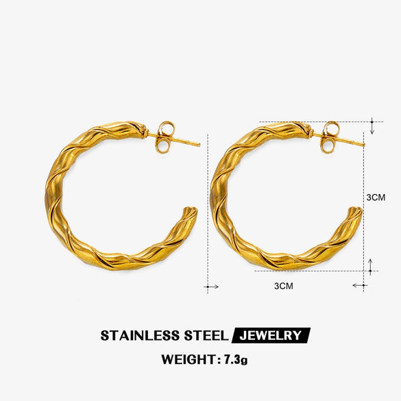 Wholesale Simple Stainless Steel Cshaped Goldplated Electroplated Women's Twist Earrings