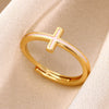Wholesale Simple Stainless Steel Electroplated Cross Opening Adjustable Ring For Women And Unisex