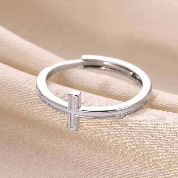 Wholesale Simple Stainless Steel Electroplated Cross Opening Adjustable Ring For Women And Unisex