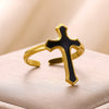 Wholesale Simple Stainless Steel Electroplated Cross Opening Adjustable Ring For Women And Unisex