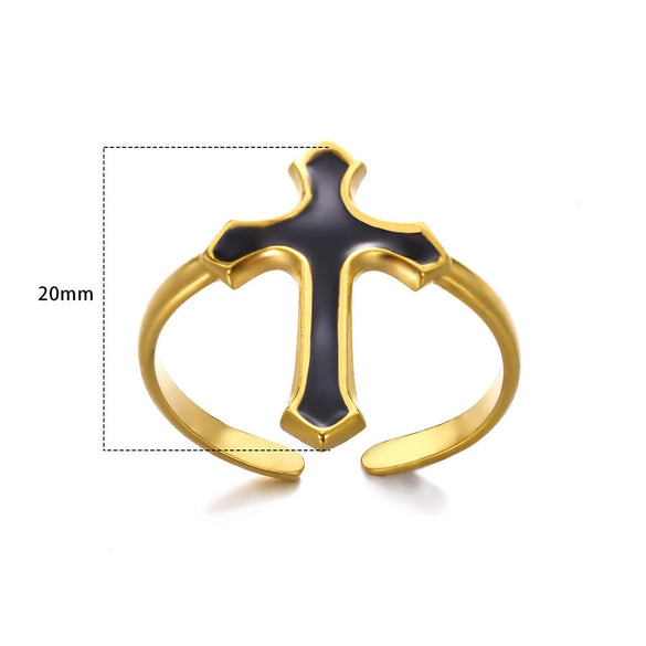 Wholesale Simple Stainless Steel Electroplated Cross Opening Adjustable Ring For Women And Unisex