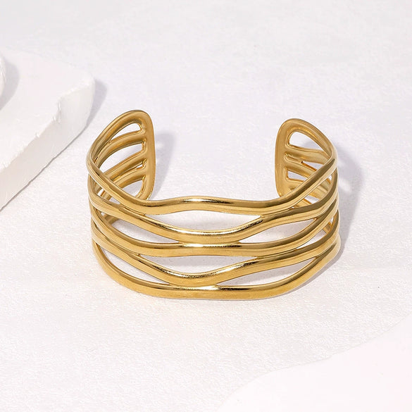 Wholesale Simple Stainless Steel Electroplated Open Adjustable Bracelet