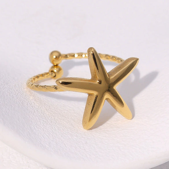 Wholesale Simple Stainless Steel Electroplated Star Pattern Starfish Opening Ring For Women
