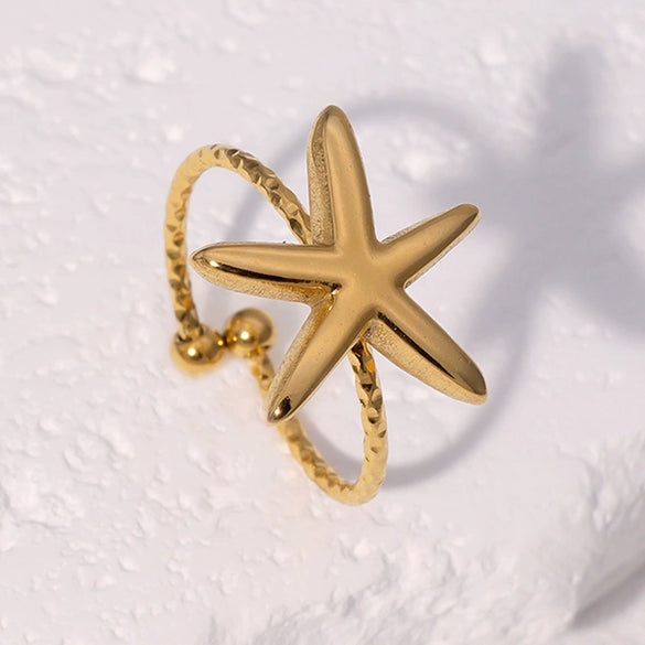 Wholesale Simple Stainless Steel Electroplated Star Pattern Starfish Opening Ring For Women