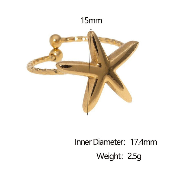Wholesale Simple Stainless Steel Electroplated Star Pattern Starfish Opening Ring For Women
