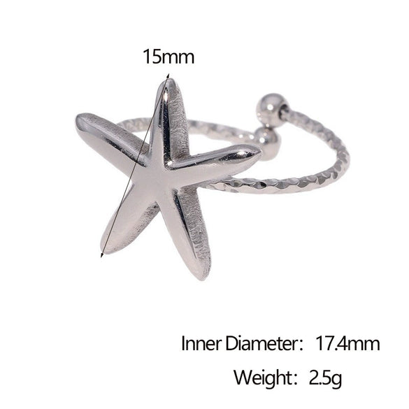 Wholesale Simple Stainless Steel Electroplated Star Pattern Starfish Opening Ring For Women