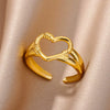 Wholesale Simple Stainless Steel Geometric Heartshaped Hollow Ring For Men And Women With Electroplating