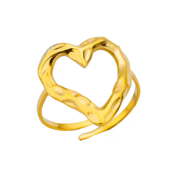 Wholesale Simple Stainless Steel Geometric Heartshaped Hollow Ring For Men And Women With Electroplating