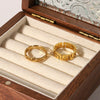 Wholesale Simple Stainless Steel Geometric Hollow Finger Ring With Great Wall Pattern Vacuum Real Gold Electroplated In Pvd Furnace Unisex