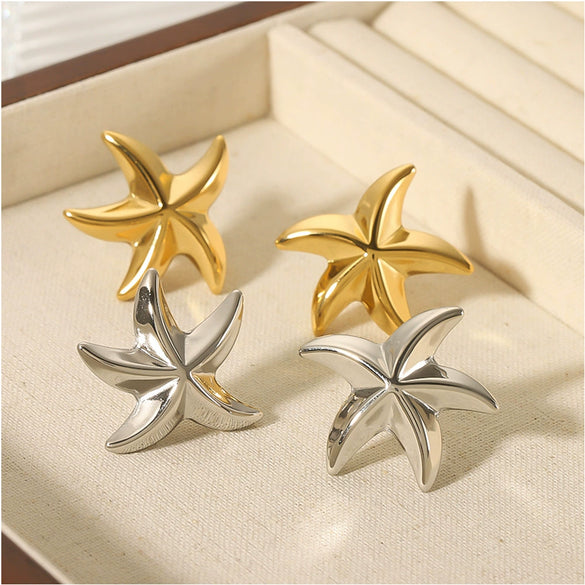 Wholesale Simple Stainless Steel 18K Gold Plated Sea Star Stud Earrings For Women Ocean Series Geometric Style Electroplated