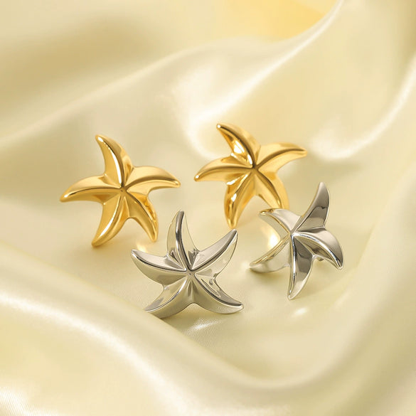 Wholesale Simple Stainless Steel 18K Gold Plated Sea Star Stud Earrings For Women Ocean Series Geometric Style Electroplated
