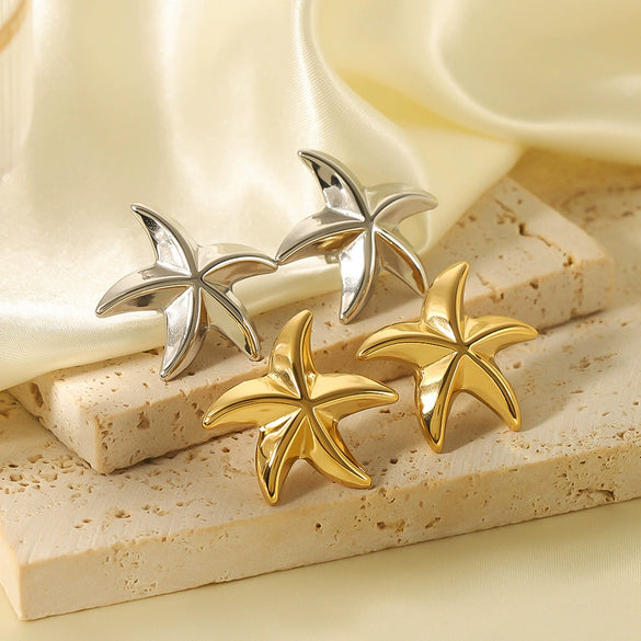 Wholesale Simple Stainless Steel 18K Gold Plated Sea Star Stud Earrings For Women Ocean Series Geometric Style Electroplated