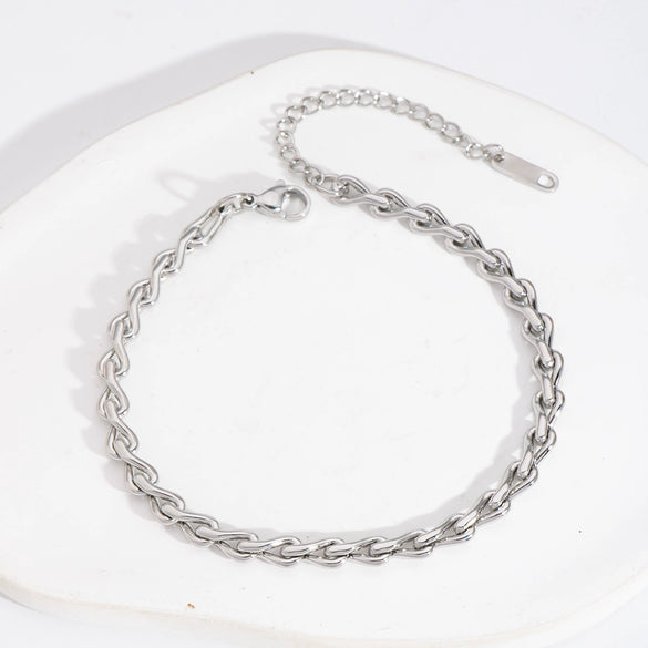 Wholesale Simple Stainless Steel Side Chain Necklace Bracelet Anklet Suit With Electric Polishing And Geometric Design
