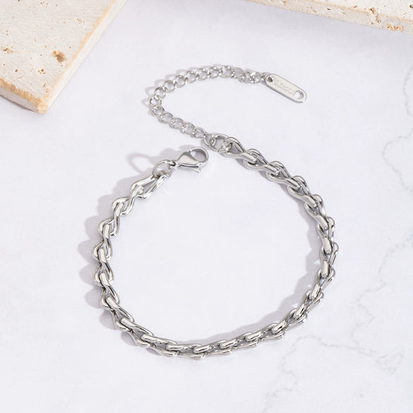 Wholesale Simple Stainless Steel Side Chain Necklace Bracelet Anklet Suit With Electric Polishing And Geometric Design