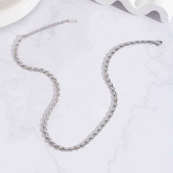 Wholesale Simple Stainless Steel Side Chain Necklace Bracelet Anklet Suit With Electric Polishing And Geometric Design