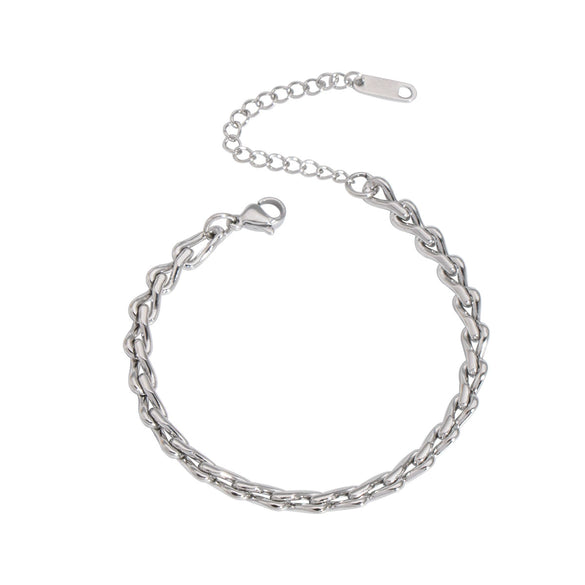 Wholesale Simple Stainless Steel Side Chain Necklace Bracelet Anklet Suit With Electric Polishing And Geometric Design