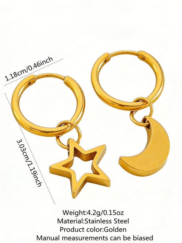 Wholesale Simple Stars And Moon Electroplated Stainless Steel And Titanium Steel Earrings And Necklace Jewelry Set For Women