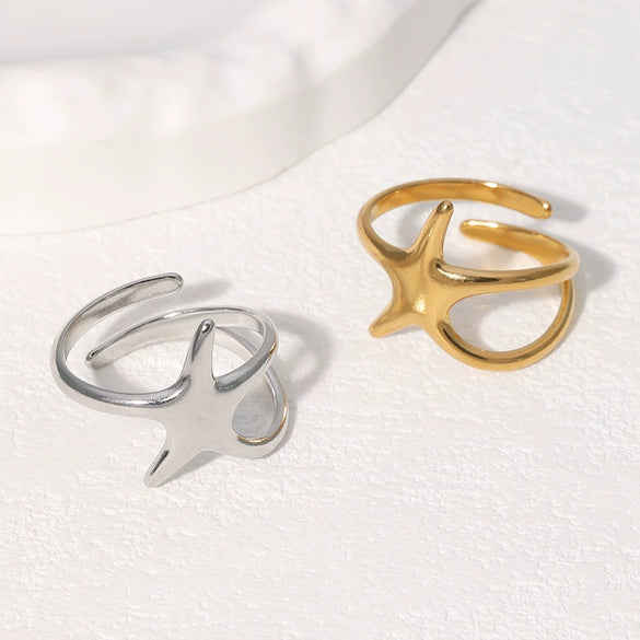 Wholesale Simple Starshaped Stainless Steel Ring For Women With Electroplating