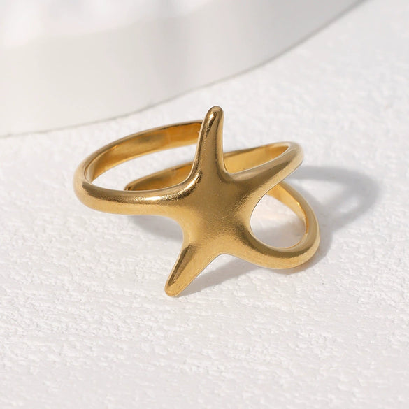 Wholesale Simple Starshaped Stainless Steel Ring For Women With Electroplating