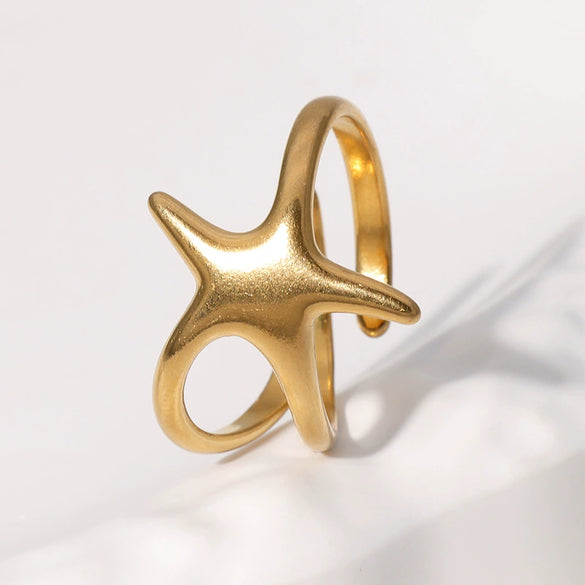 Wholesale Simple Starshaped Stainless Steel Ring For Women With Electroplating