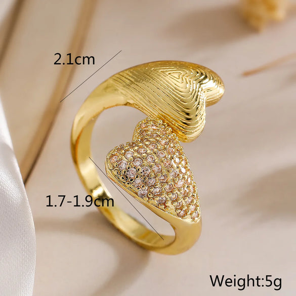 Wholesale Simple Style Commute Geometric Heart Shape Copper Hollow Out Inlay 18K Gold Plated Zircon Open Rings
