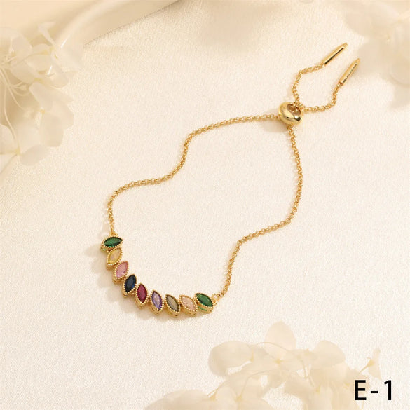 Wholesale Simple Style Commute Round Square Heart Shape Copper Plating Inlay 18K Gold Plated Zircon Bracelets