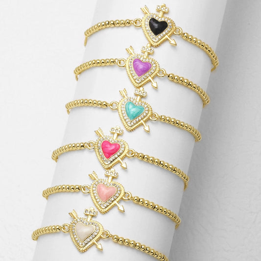 Wholesale Simple Style Copper Heart Pendant Goldplated Bracelet