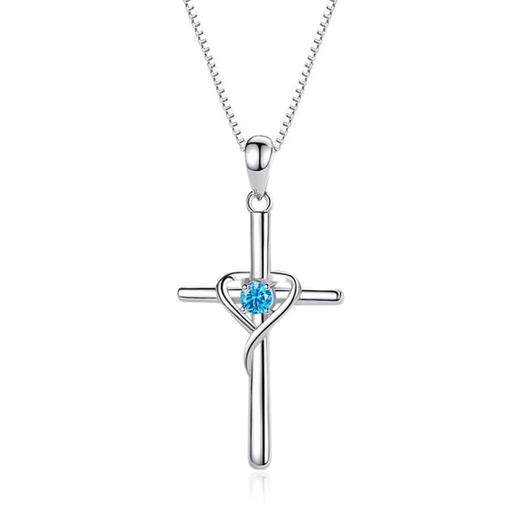 Wholesale Simple Style Cross Heart Shape Sterling Silver Zircon Pendant Necklace