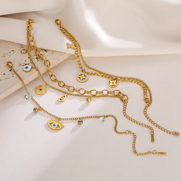 Simple Style Devil'S Eye 304 Stainless Steel 18K Gold Plated Zircon Bracelets In Bulk