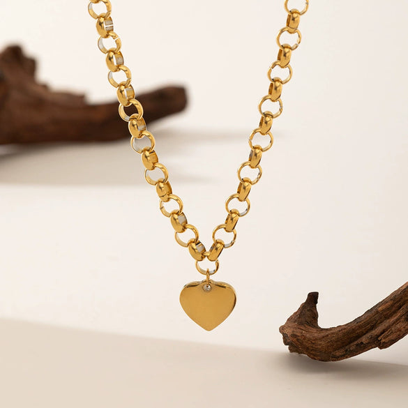 Wholesale Simple Style Electroplated Heart Shape Stainless Steel Pendant Necklace And Bracelet Set For Women