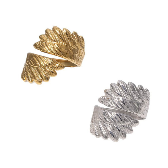 Wholesale Simple Style Electroplated Stainless Steel Wings Open Ring Women's Hand Jewelry