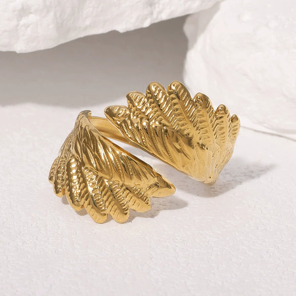 Wholesale Simple Style Electroplated Stainless Steel Wings Open Ring Women's Hand Jewelry