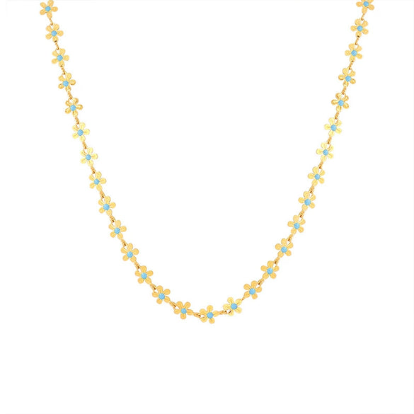 Wholesale Simple Style Electroplated Titanium Steel Flower Blue Oil Drop Women's Jewelry Set Of Necklace And Bracelet