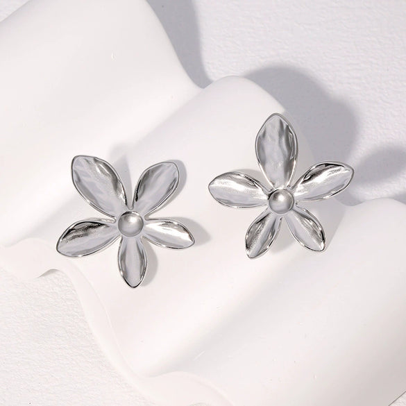 Wholesale Simple Style Flower Pattern Stainless Steel Earrings For Women Vacuum Electroplated 18K Gold Non Fading