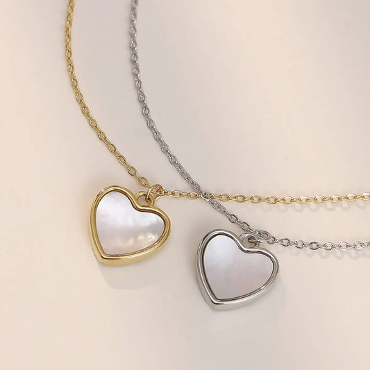 Simple Style Heart Shape Stainless Steel Plating Inlay Shell Pendant Necklace