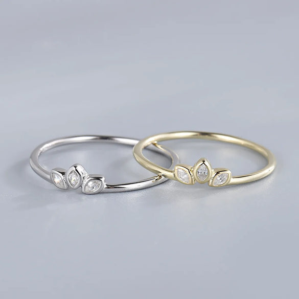 Wholesale Simple Style Leaf Sterling Silver Zircon Rings