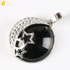 Wholesale Simple Style Natural Semiprecious Stone And Copper Accessories Pendant Necklace With Hollow Back Round Moon Star Design For Women