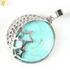 Wholesale Simple Style Natural Semiprecious Stone And Copper Accessories Pendant Necklace With Hollow Back Round Moon Star Design For Women
