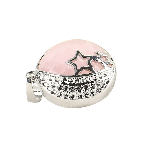 Wholesale Simple Style Natural Semiprecious Stone And Copper Accessories Pendant Necklace With Hollow Back Round Moon Star Design For Women