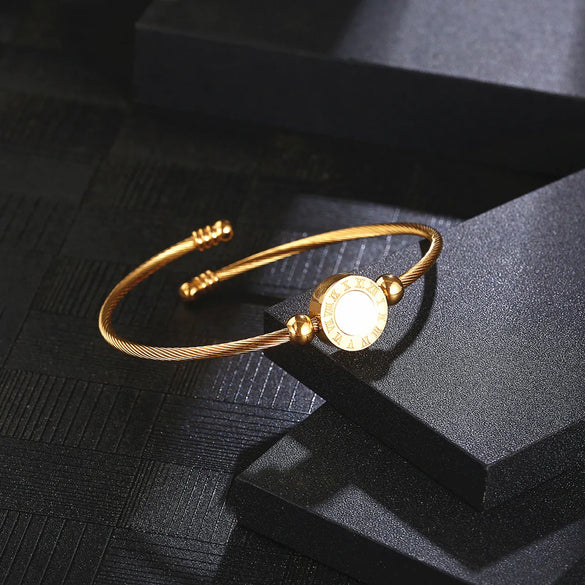 Wholesale Simple Style Round Roman Numeral Titanium Steel Plating Bangle